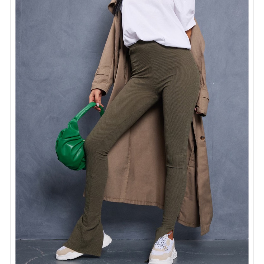 Prettylittlething tall khaki ribbed pants